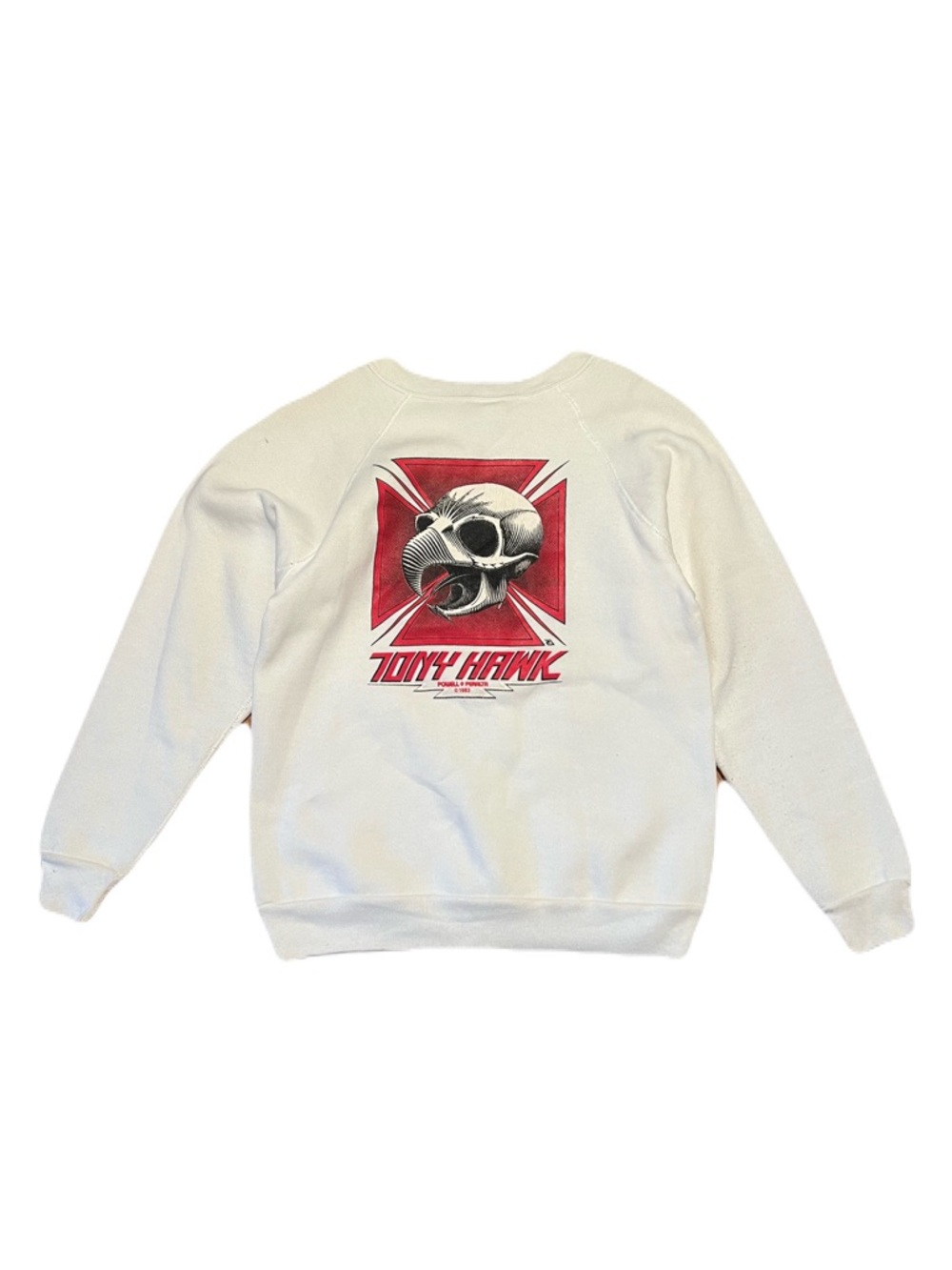 RARE Vintage 1983 Tony Hawk Powell & Peralta Raglan Crew Sweatshirt in White